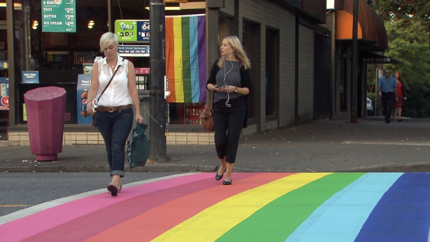 a rainbow crosswalk