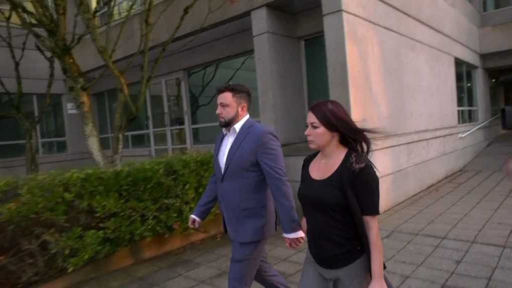 Samuel Emerson and Madelaine Louise Emerson are pictured leaving a B.C. courthouse. 