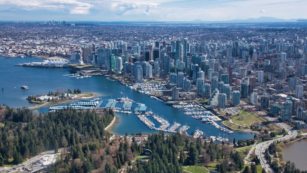 Vancouver's skyline is seen in an image from CTV News Vancouver's Pete Cline captured in May 2019 from Chopper 9