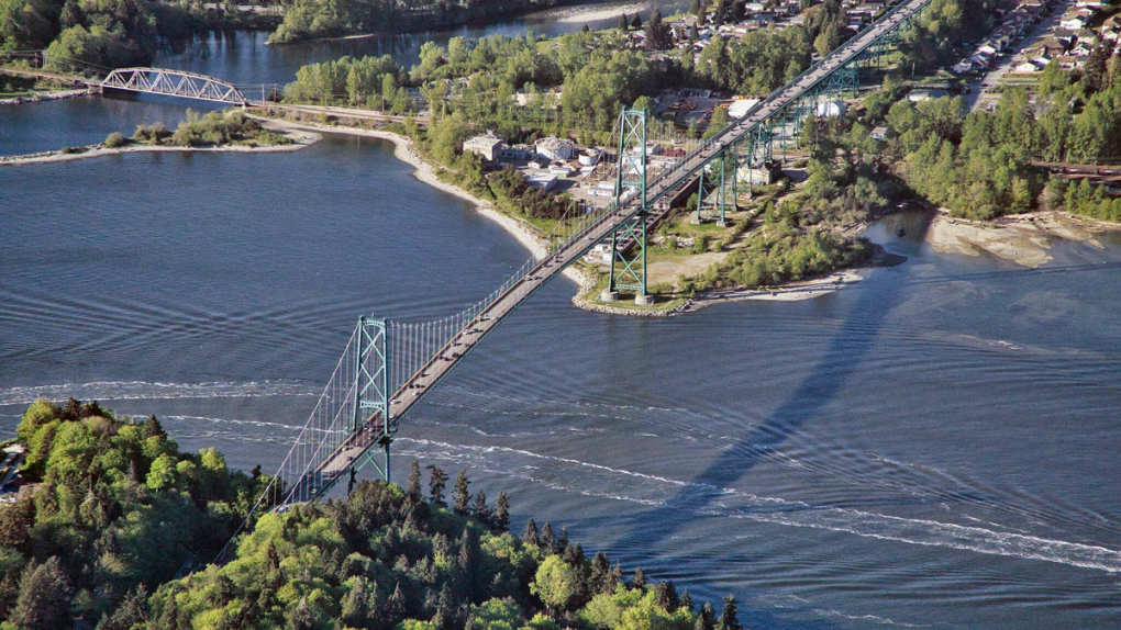 The Lions Gate Bridge is seen from CTV News Vancouver's Chopper 9 in June 2019. (Pete Cline)