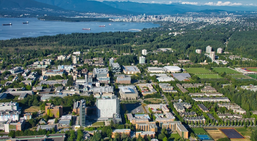The University of British Columbia campus is seen in the foreground, with downtown Vancouver in the background, in this photo from June 2019.