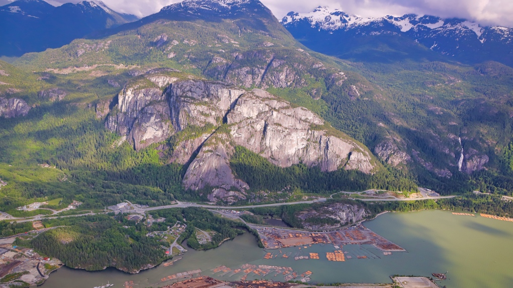 The Stawamus Chief is seen from the air in May 2019. (Gary Barndt / CTV News)
