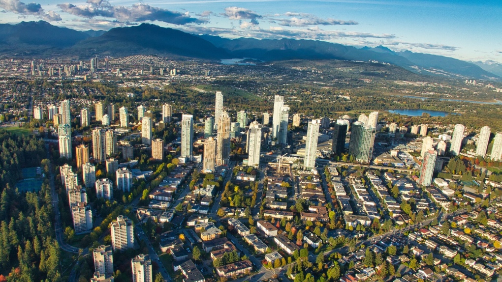 Metropolis at Metrotown is seen from the air in Burnaby, B.C., in spring 2019.