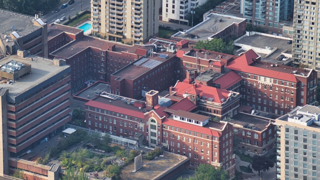 St. Paul's Hospital in Vancouver is seen from the air in summer 2019. (Pete Cline / CTV News Vancouver)