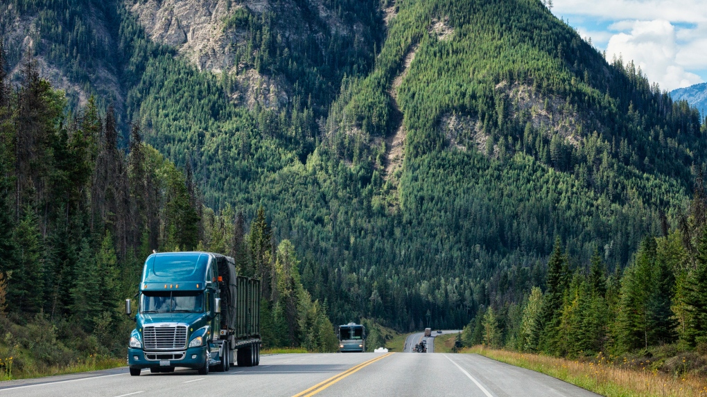 A semi-truck is pictured driving on the Trans-Canada Highway in southern British Columbia: (iStock)