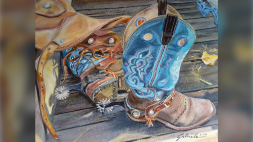 A painting titled 'Boots and Soul' is seen in an image from the Osoyoos RCMP.