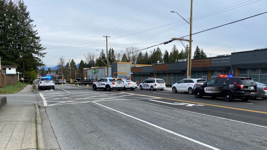 A police incident in Surrey had a road closed on Dec. 3, 2021. 