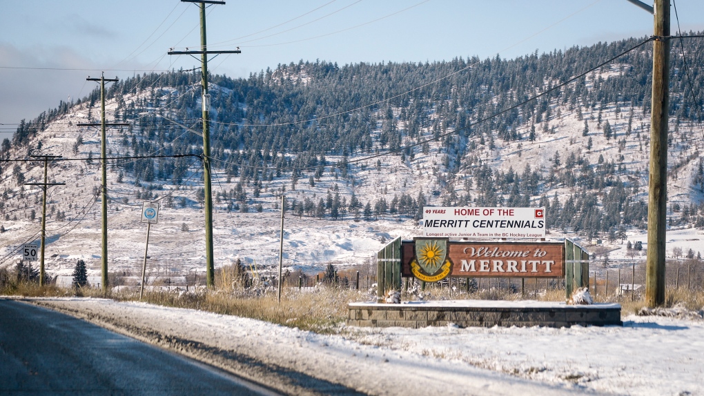 A sign welcomes visitors to Merritt, B.C., on Friday, Nov. 19, 2021. THE CANADIAN PRESS/Jeff McIntosh 