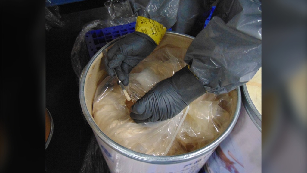 The Canada Border Services Agency said about 1,500 kilograms of a chemical called 4-Piperidone, which is used to make fentanyl, was seized on July 16. (CBSA handout)