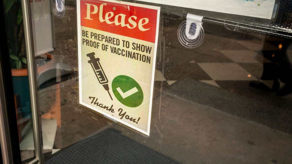 A sign on a business asks for proof of COVID-19 vaccination. (Shutterstock)