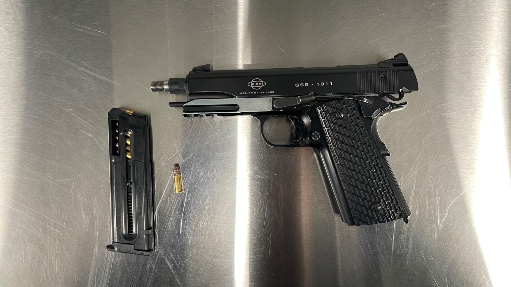 Burnaby RCMP announced the arrest on Twitter Monday, saying frontline officers seized a number of items from the suspect, including a loaded handgun.