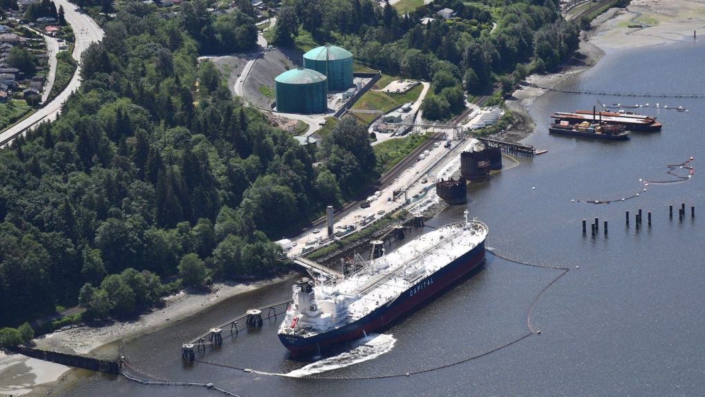 An aerial view of the Trans Mountain marine terminal in Burnaby, B.C., is shown on Tuesday, May 29, 2018. (Jonathan Hayward / THE CANADIAN PRESS)