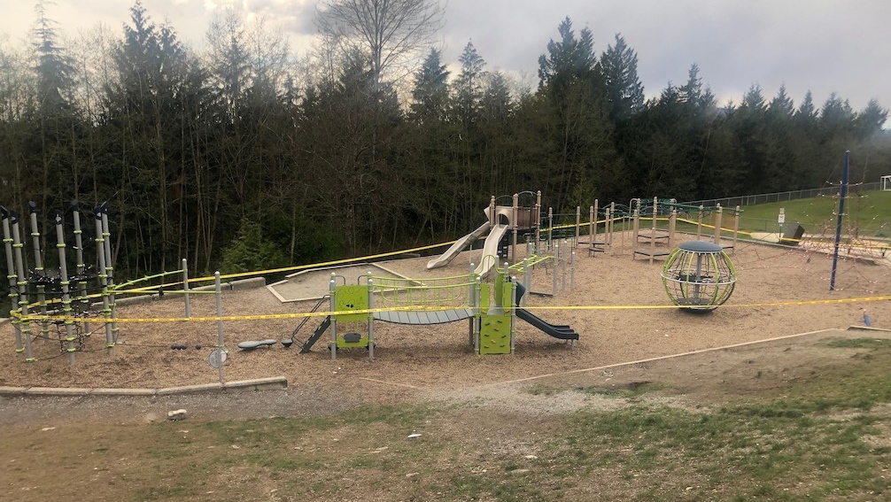 The playground at Aspenwood Elementary School in Port Moody, B.C., is seen behind caution tape in an image provided by police. 