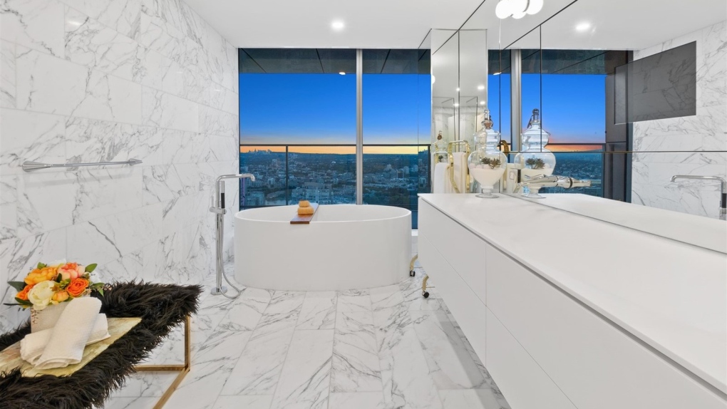 A bathroom in a condo at 1480 Howe St. is seen in an image from a listing posted on Realtor.ca
