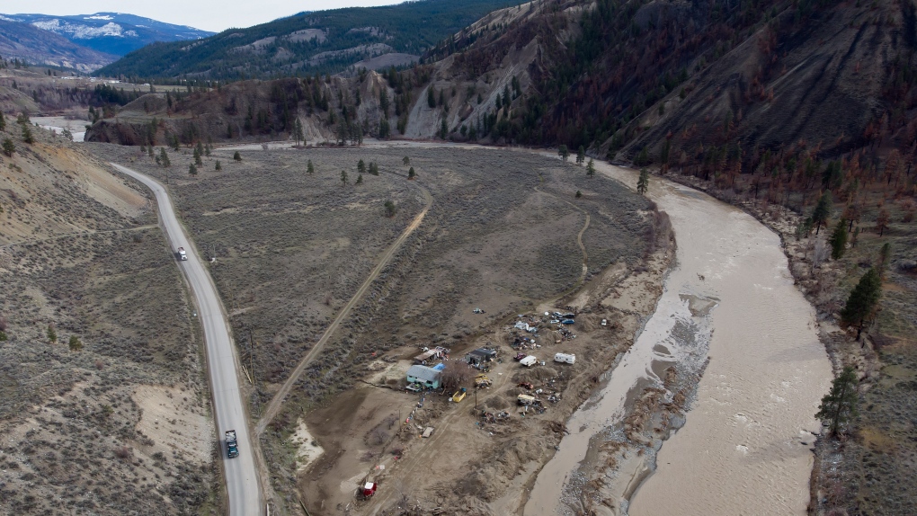 A property affected by November flooding of the Nicola River is seen along Highway 8 on the Shackan Indian Band, northwest of Merritt, B.C., on Thursday, March 24, 2022. THE CANADIAN PRESS/Darryl Dyck 
