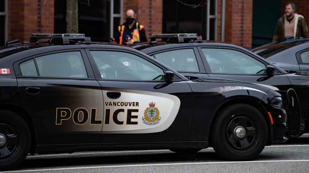 Police cars are seen parked outside Vancouver Police Department headquarters in Vancouver, on Saturday, Jan. 9, 2021. THE CANADIAN PRESS/Darryl Dyck 