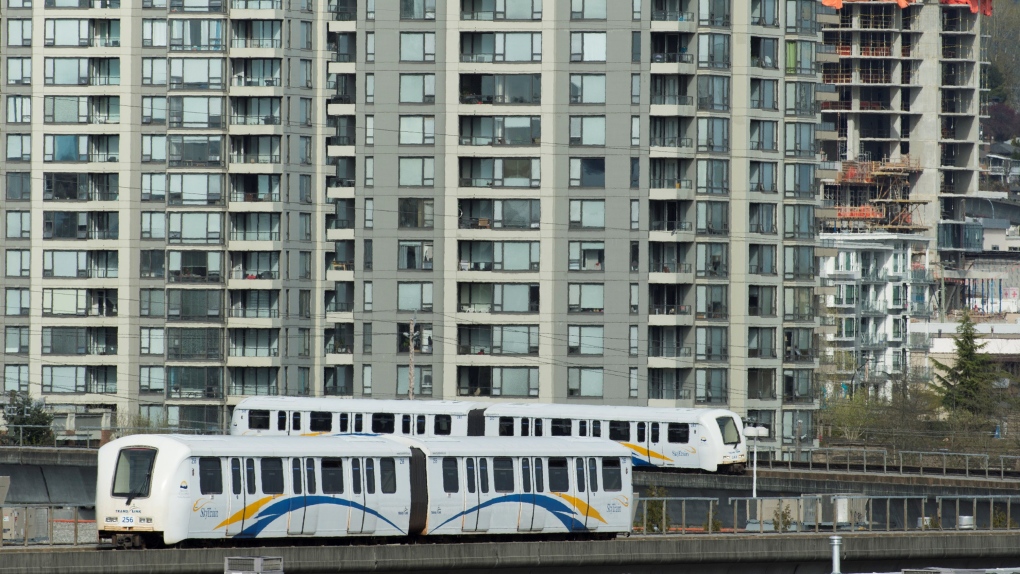 The SkyTrain is pictured in Burnaby, B.C., Tuesday, April 14, 2020. THE CANADIAN PRESS/Jonathan Hayward 
