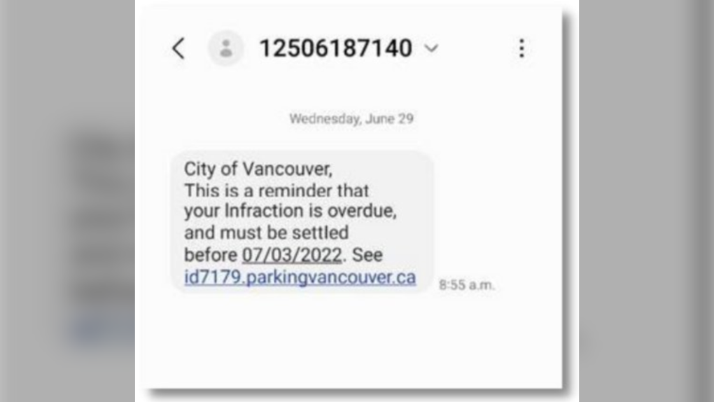 An image posted by the City of Vancouver shows a scam text. 