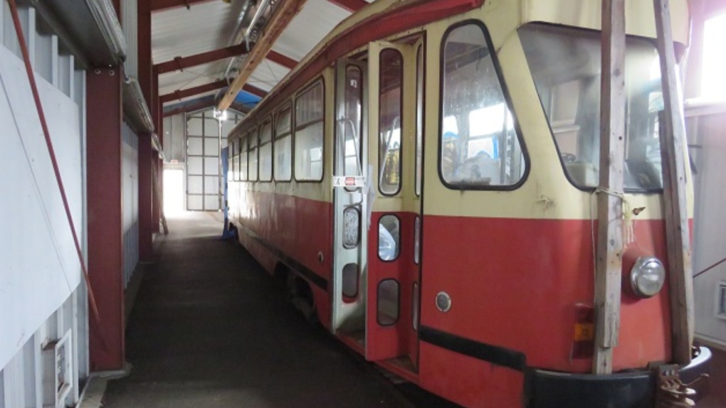 An aging streetcar is seen in an image from the B.C. Auction website. 