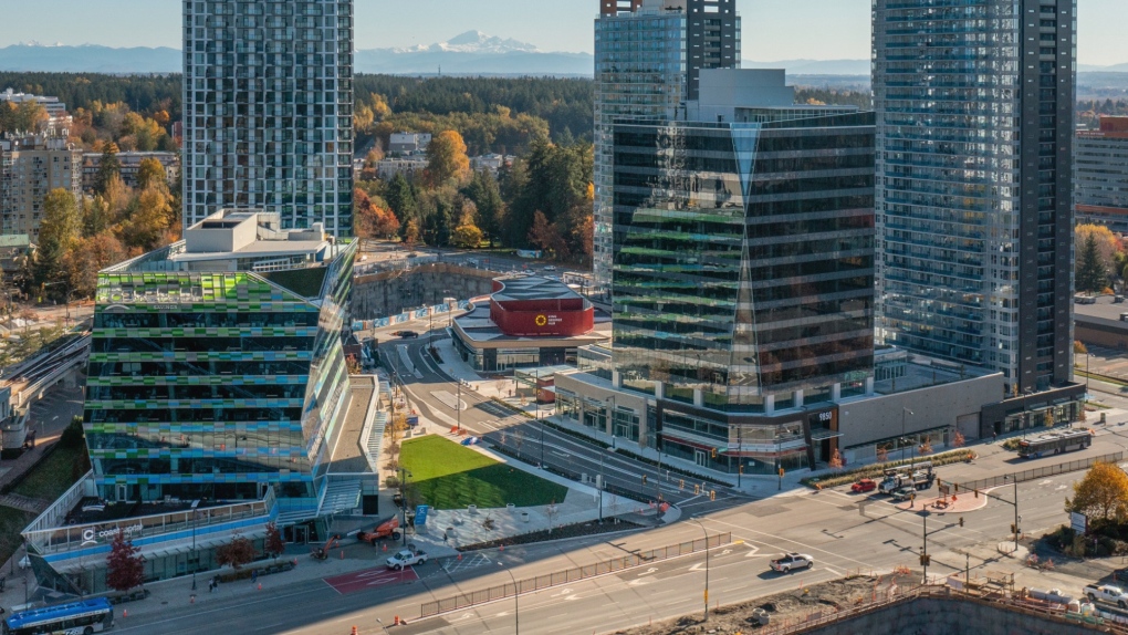 King George Hub is a mixed-use development with retail, office and residential high rises located at the King George SkyTrain Station in Surrey. (Facebook/King George Hub) 