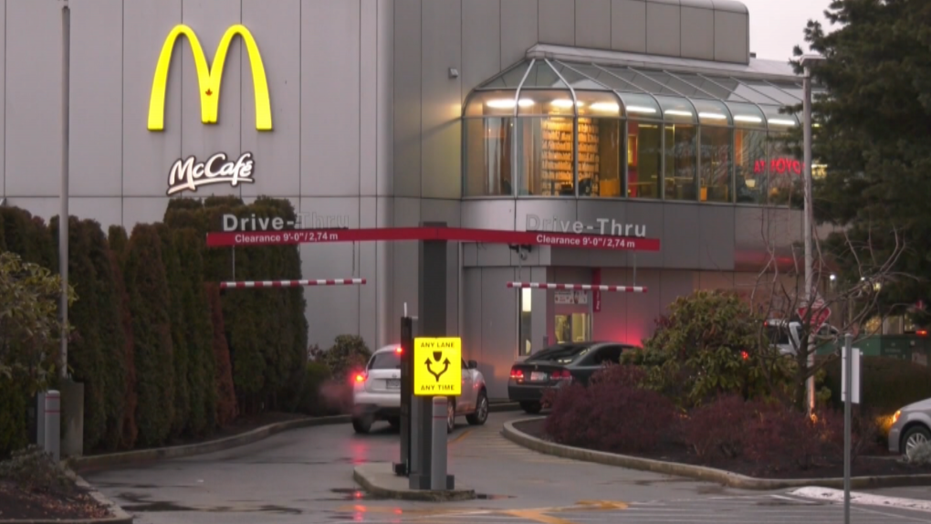 The drive-thru of the McDonald's restaurant on Still Creek Drive in Burnaby, B.C., is seen on Jan. 23, 2023. 