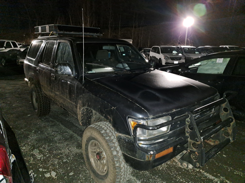 A handout photo shows a stolen Toyota 4-Runner that was recovered by Abbotsford police on Saturday, March 25. Albert Fontaine, 47, and a female passenger were arrested at the scene, but police later released the woman. (Abbotsford Police Department)