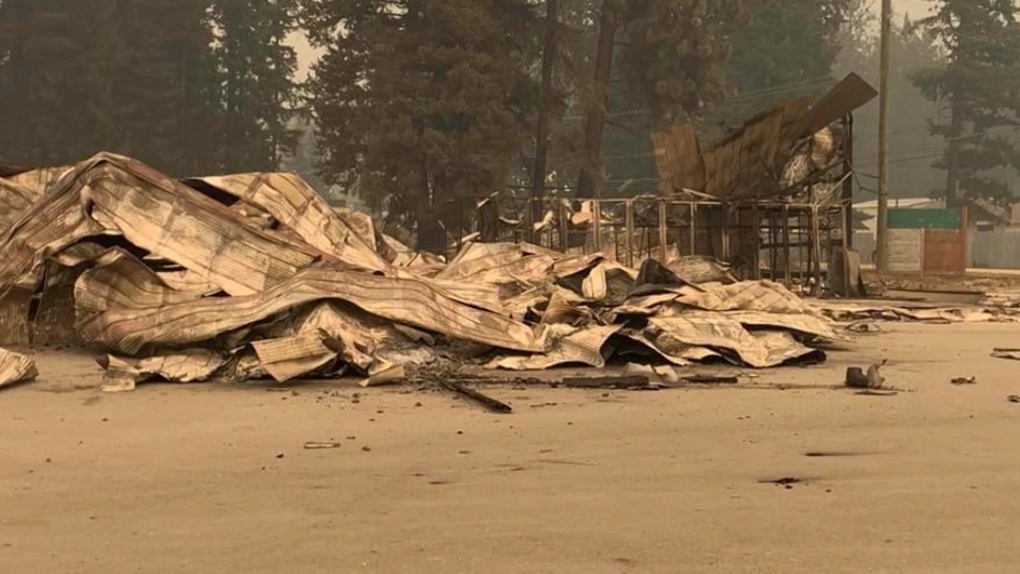Destruction from the Bush Creek East wildfire in B.C.'s Shuswap region is seen.
