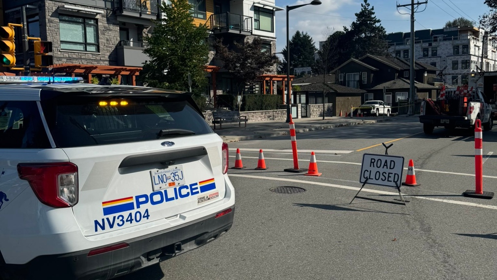 The road closure on Mountain Highway due to a gas leak on Monday, Sept. 9 is shown. (Courtesy: North Vancouver RCMP/X)