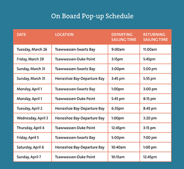 BC Ferries pop-up schedule